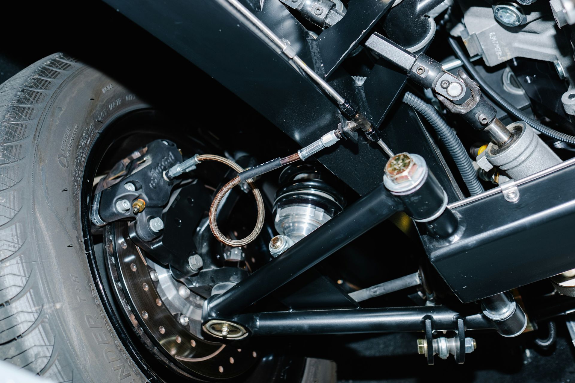 Close-up view of vintage car suspension system